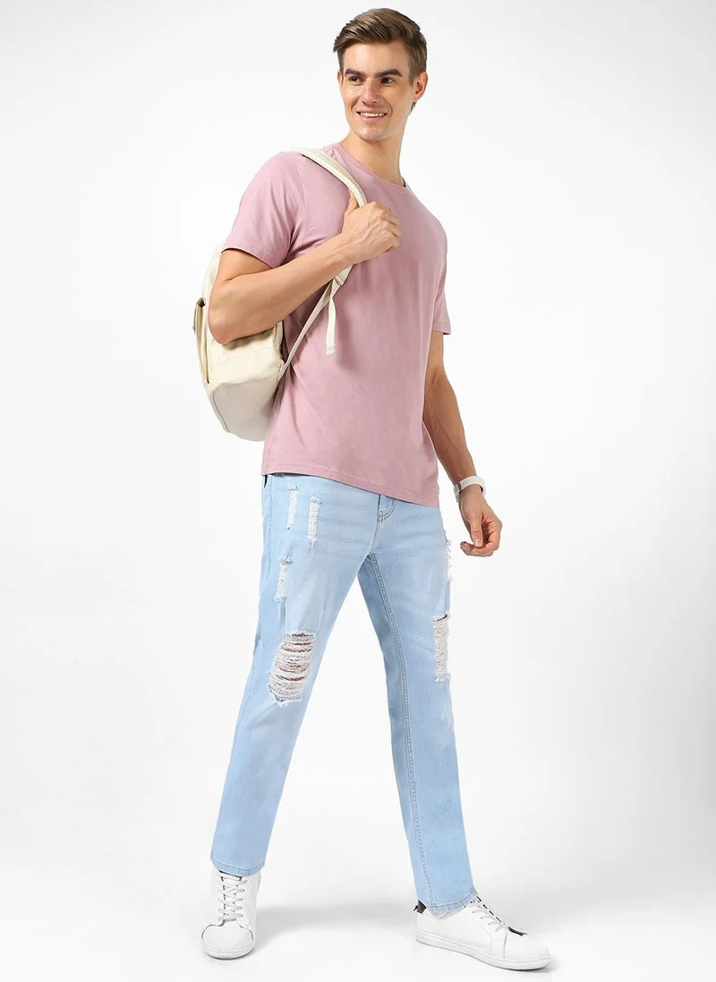 Urbano Fashion  Urbano Fashion Men's Ice Blue Slim Fit Heavy Distressed/Torn Jeans for Men | Best Price UAE
